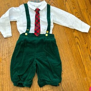 Vtg vintage Bryan boys holiday outfit set green corduroy knickers w suspenders